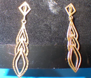 Vintage 1,5" 14K Gold Ohrhänger Hersteller oder Diamantschliff Muster glänzt! 1,5g - Bild 1 von 4