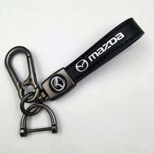 Black Leather+Metal Car Logo Key Chain Key Ring Keychain Accessories for Mazda - Picture 1 of 1