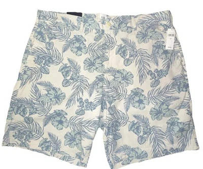 NWT Gap Flex (A12) Size 40W Blue Tropical Floral 10 Inch Casual Chino Shorts - Image 1 of 4