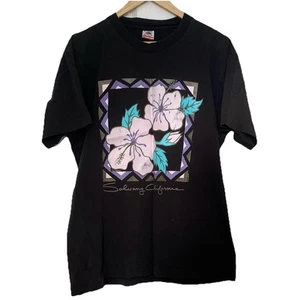 VTG Solvang California Floral T Shirt Mens XL Black Cotton Single Stitch USA - Picture 1 of 10