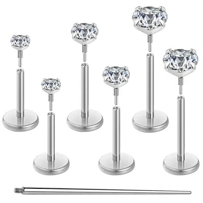 20G 18G 16G Flat Back Earrings Stud Nose Ring Titanium Internal Thread Tragus... - Image 1 of 4