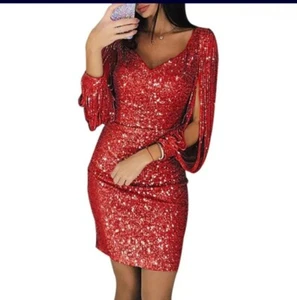 Women party dress long fringe sleeves. Size S/M - Picture 1 of 2
