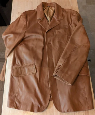 J Peterman Abrigo Hombre 48R Marrón CUERO GENUINO Chaqueta Foto 1 de 4