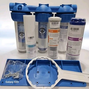 3 Stage Whole House-RV Water Filtration Clear Housings 3/4” 2 Sets of Filters. - Picture 1 of 10