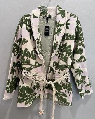 Maje Cardigan Womens Size Medium Imprime Aloha Green Beige Belted Jacket - Image 1 of 4
