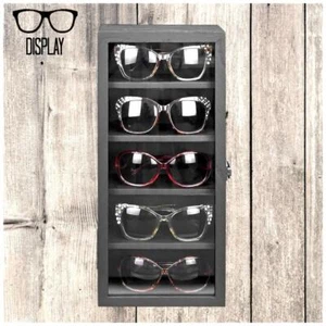 Wall Mounted Wooden SUN GLASSES Collectible 5 Shelf Display Case Storage Holder - Picture 1 of 7