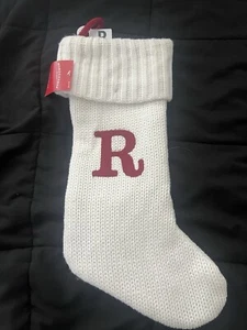 Christmas Stocking Target Wondershop White 19" Knit Monogram Initial Letter R - Picture 1 of 5
