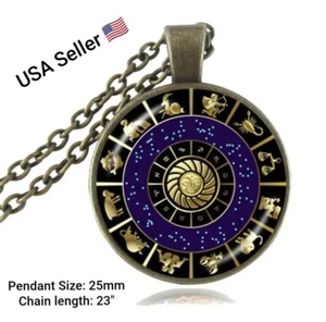 Zodiac Clock Necklace Astrology Pendant Jewelry Astronomy Horoscope Necklace New - Picture 1 of 8