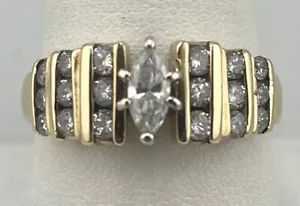 10 Karat 5,56 g Gelbgold Marquise Diamant Ring Größe 9 wunderschön!!! - Bild 1 von 6