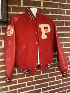 Vintage Letterman High School Varsity 60s 70s Player Wool Leather Jacket 40 - Picture 1 of 10