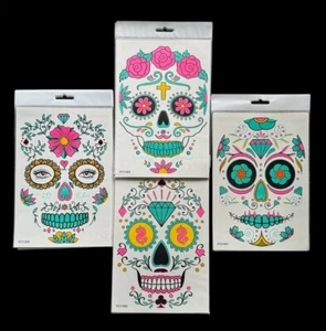 Halloween Glow Dark Day of Dead Temporary Full Face Tattoo Skull Makeup CHOOSE - Picture 1 of 11