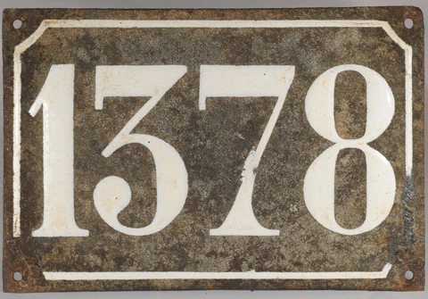 Big old black French house number 1378 door gate plate plaque enamel metal sign Cover