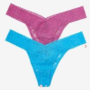 Hanky Panky Daily Lace Original Rise Thong Underwear 2 Pack Purple Blue Lace New