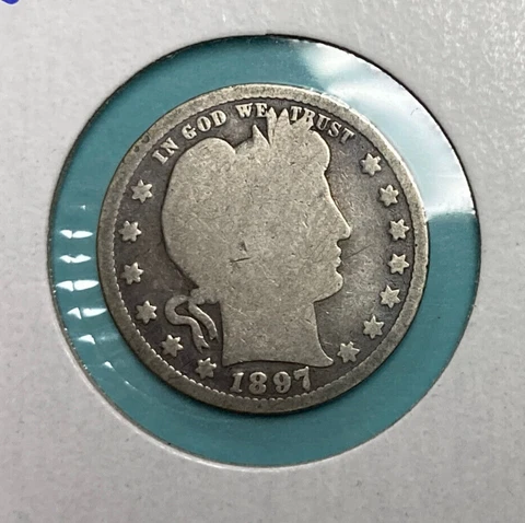 1897 P Barber Quarter ~ Old United States Silver Coin ~ #2 Cover