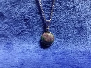 BNWT Pretty Unakite Round Pendant with 19" Stainless Steel Chain - Picture 1 of 1