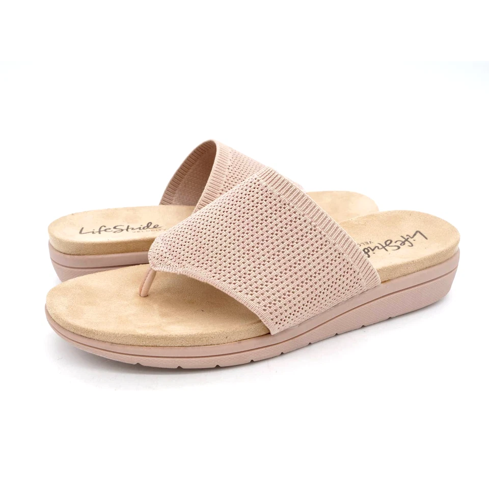 Sandalias LifeStride para mujer 10 beige tela plataforma cuña tacón puntera junto a la piscina Foto 1 de 4