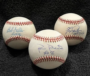 HOF INSCRIPTION PITCH LOT of 3 Signed BASEBALL Bob Feller Robin Roberts Fergie - Picture 1 of 5