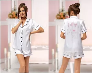 Personalised School Prom / Graduation Day Satin Silky PJs Pyjama Set own design  - Picture 1 of 5