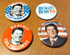 1984 Lot de 4 épingles de campagne présidentielle Reagan/Bush