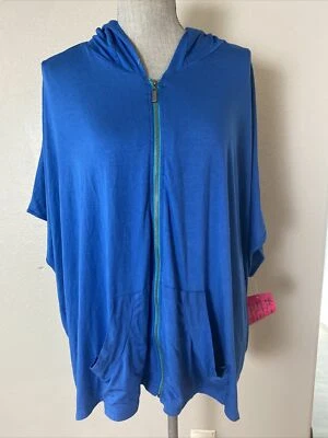 Twiggy London Size M Blue Full Zip Short Dolman Sleeve Hooded Jacket - Image 1 of 4