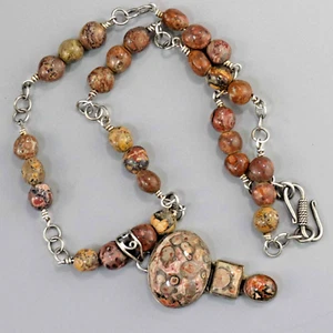 Vintage Jasper Sterling Silver Beaded Necklace - Picture 1 of 8