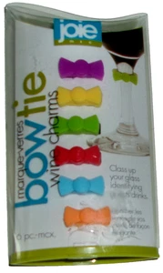 JOIE Silicone Bow Tie Wine Glass Charms ~6 Pack ~ Assorted Colors - Picture 1 of 1