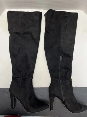 Women’s Black Over the Knee 4” Heel Boots-Size 6.5. Faux Suede-Material Girl - Image 1 of 4