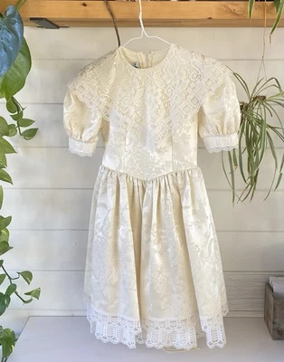 Vintage 90's Girls Dress Ivory Lacey Formal Jessica McClintock Gunne sax Size 8 - Image 1 of 4