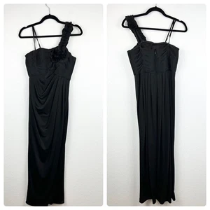 ADRIANNA PAPELL Evening Gown One Shoulder Jersey Dress Rosette Black Size 4 - Picture 1 of 7