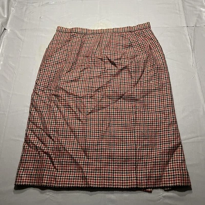 Pendleton Skirt Womens 16 Red Black Houndstooth Plaid Wool Blend Lined Made USA - Image 1 of 4