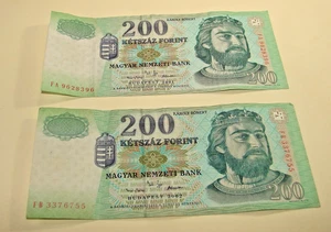 Hungary 200 Forint Banknotes--Lot of Two (2) Notes--2001 and 2002 Years - Picture 1 of 2