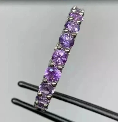 14K White Gold Plated 2Ct Lab-Created Amethyst Round Cut Full Eternity Band Ring - Imagem 1 de 4
