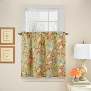 Spring Bling Modern Farmhouse Floral Rod Pocket Tier Pair for Kitchen and Bat... - Picture 1 of 4
