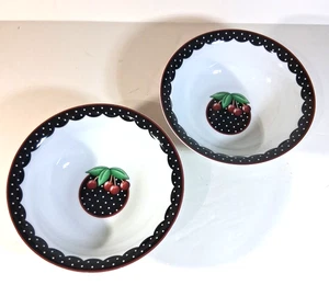 Mary Engelbreit Cherries Cherry Cameo Ceramic Soup Salad Bowl Enesco 7 1/4" - Picture 1 of 3