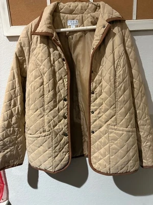 Chaqueta de Granero Joan Rivers Talla Edredón pequeño marrón tostado pana ribete botón/cuello EC Foto 1 de 4