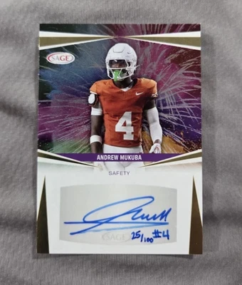 2025 Sage High Series Gold Football Andrew Mukuba Rookie Auto Card /100 Eagles - Image 1 of 4