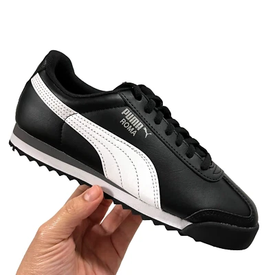 Puma Roma Mens Youth Boys Low Top Sneakers Size 7 Black-White Lace Up Shoes - Image 1 of 4