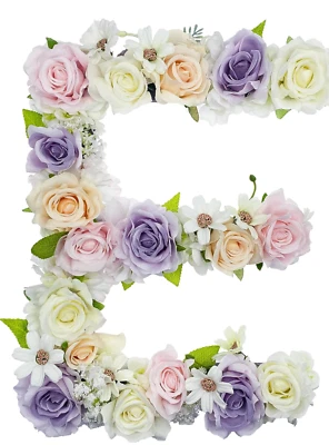 Floral artificial E letras florais iniciais 13" letra decoração de parede chuveiro nupcial - Imagem 1 de 4