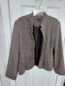 Women's Brown Tweed Apt. 9 stretch blazer size 14 Long slv Lined polyblend - Picture 1 of 7