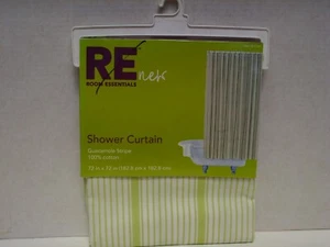 Target Green White ticking stripe shower curtain 100% cotton fabric NWT NEW - Picture 1 of 1