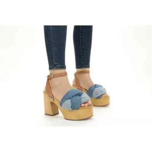 SAM & LIBBY - SIZE: 9.5 - Cassandra Denim Puffy Platform Chunky Heel Sandals-NEW - Picture 1 of 6