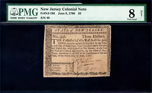 New Jersey Colonial Note Fr#NJ-186 June 9, 1780 $3 PMG 8 *David Brearley Sig* - Picture 1 of 4