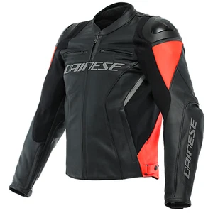 Dainese Racing 4 Leather Motorcycle Jacket - Black/Red Flo - Picture 1 of 13