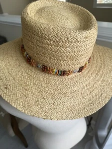 Cappelli Straworld Hat Women’s Woven Straw Sun Beach Beaded Trim - Picture 1 of 11