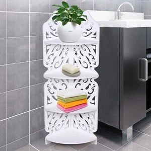 4 Tier Eckregal Küchenregal Weiß Badregal Wohnzimmer Standregal Bücherregal - Bild 1 von 9