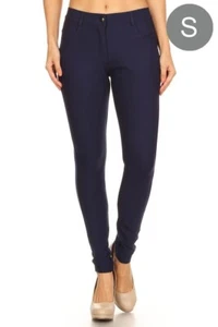 Women's NAVY BLUE Mid Rise Ponte Skinny Jeggings Pants Knit Leggings SMALL - Picture 1 of 6