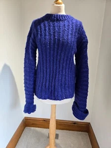TOPSHOP BLAUER GROBSTRICK SCHLAMPIGER PULLOVER UK 6 57% Wolle - Bild 1 von 4