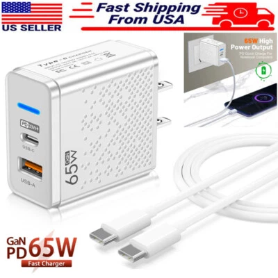 65W Fast Wall GaN USB-C Phone Charger 3FT Cable For Motorola Moto G Power G Play - Image 1 of 4