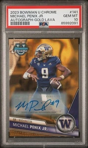 Michael Penix Jr 2023 Bowman Chrome Gold Lava Auto #42/50 PSA 10 - Picture 1 of 2