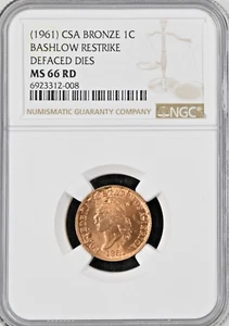 1961 CSA 1 Cent Bashlow Restrike NGC MS66 RD Defaced Dies Confederate States UNC - Picture 1 of 2